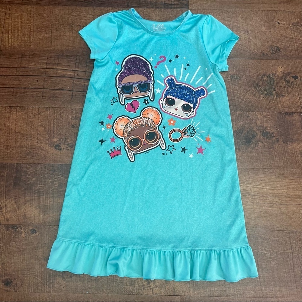 L.O.L surprise! Girls silky nightgown Sz 10 aqua multicolored